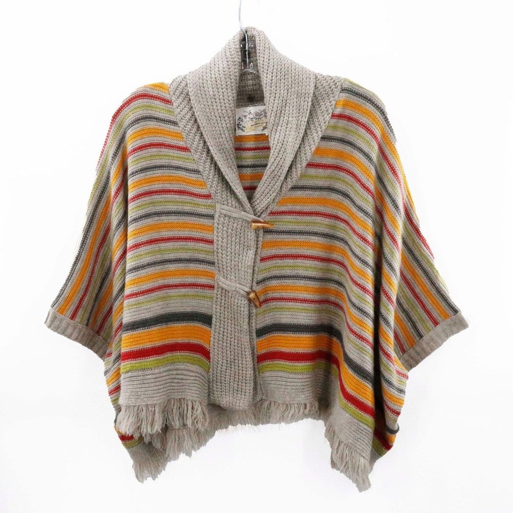 Vintage 90s Multicolor Striped Shawl Cape Sweater